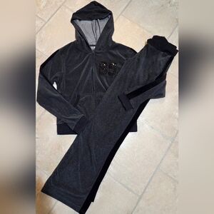 Womens Y2K Vintage Blingy Velour Dark Gray/Black Flared Tracksuit Sz M (fits S)